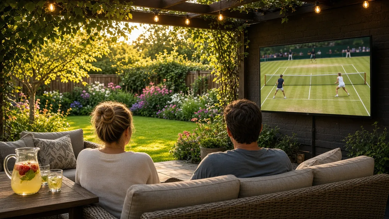 Summer tennis on Trex IPTV on a garden patio screen
