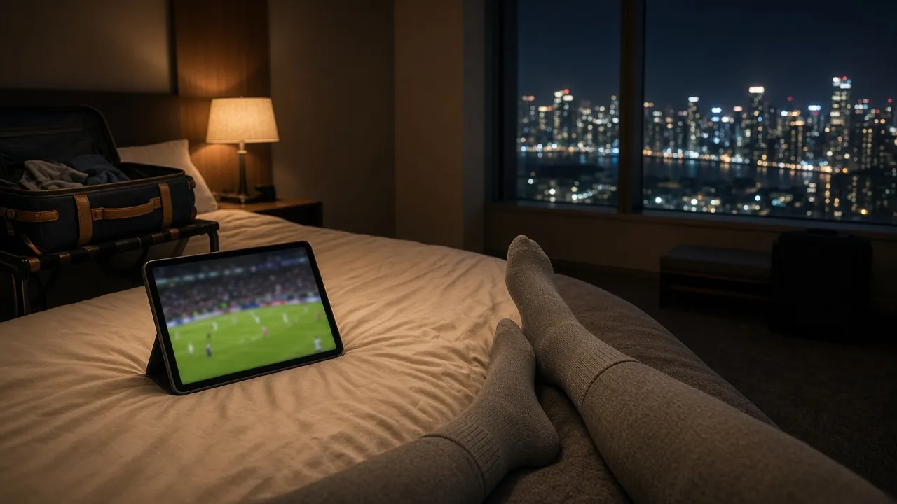 Watching Trex IPTV on a tablet in a hotel room while travelling